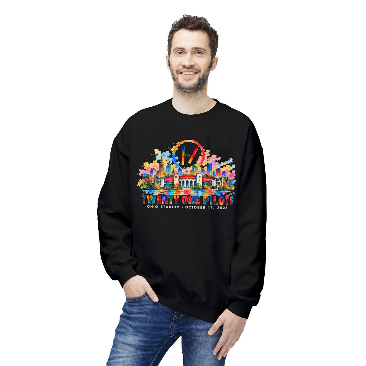 Ohio Stadium Watercolor Fan Art Crewneck Sweatshirt | Columbus Concert Art