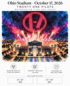 Original Ohio Stadium watercolor by Utah artist Leslie Berg of Create Joy Studios, inspired by the Twenty One Pilots concert on October 17, 2026.